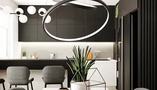 Minimalist kitchen with dining area