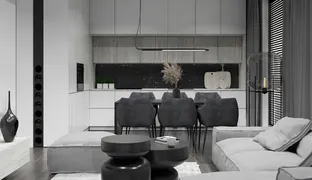 Design of living room with kitchen