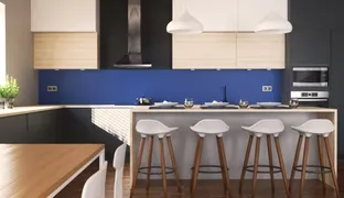 Three-functional interior: living room, kitchen and dining room