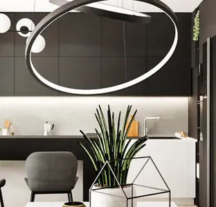 Minimalist kitchen with dining area
