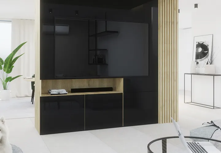 Salon z akcentem drewna